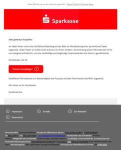 Phishing-E-Mail im Namen der Sparkasse Bielefeld